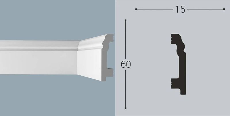 Плинтус BELLODECO ROYCE XPS RP 1 Дюрополимер (60х15x2000) (25шт/уп) 15х60